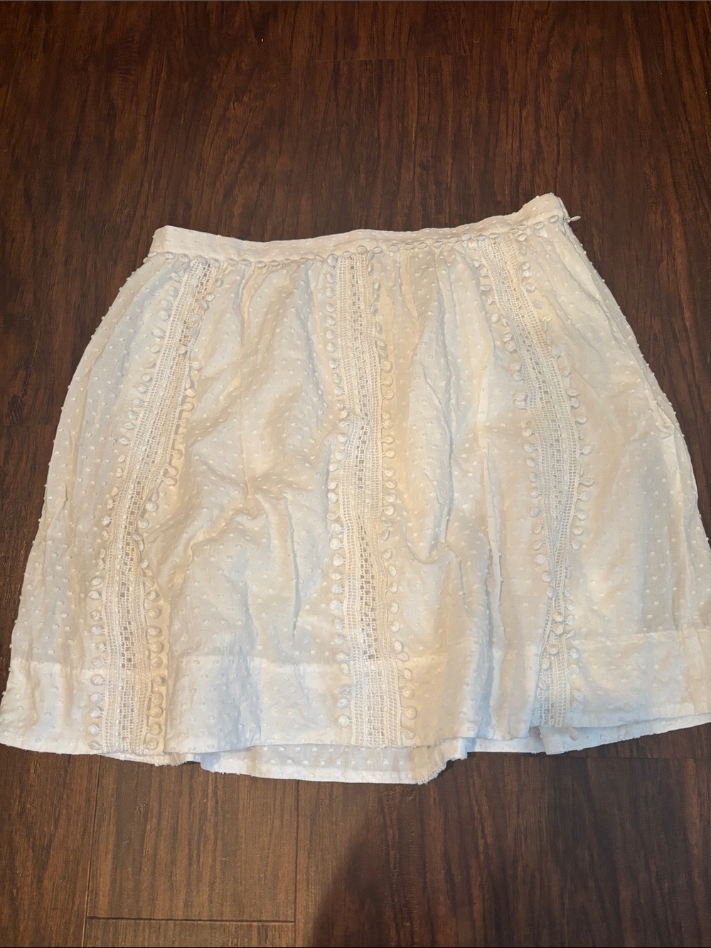 J. Crew White Eyelet Lace Mini Skirt with Pom Detail